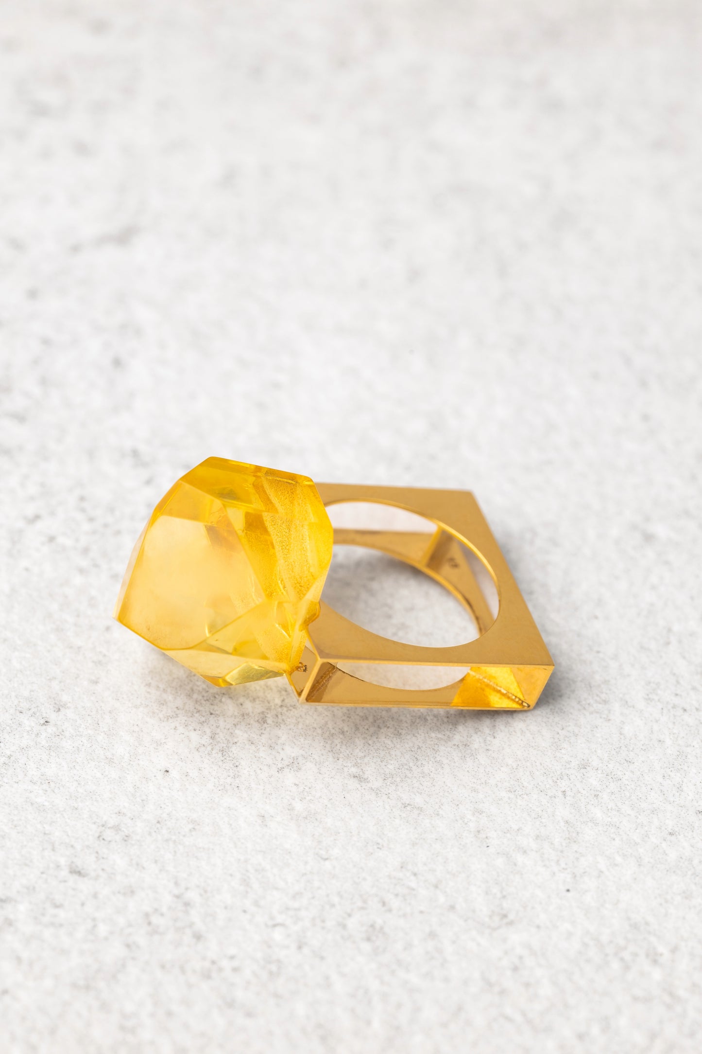 One-of-a-Kind Gold-Plated Amber Ring "Solis Monumentum"