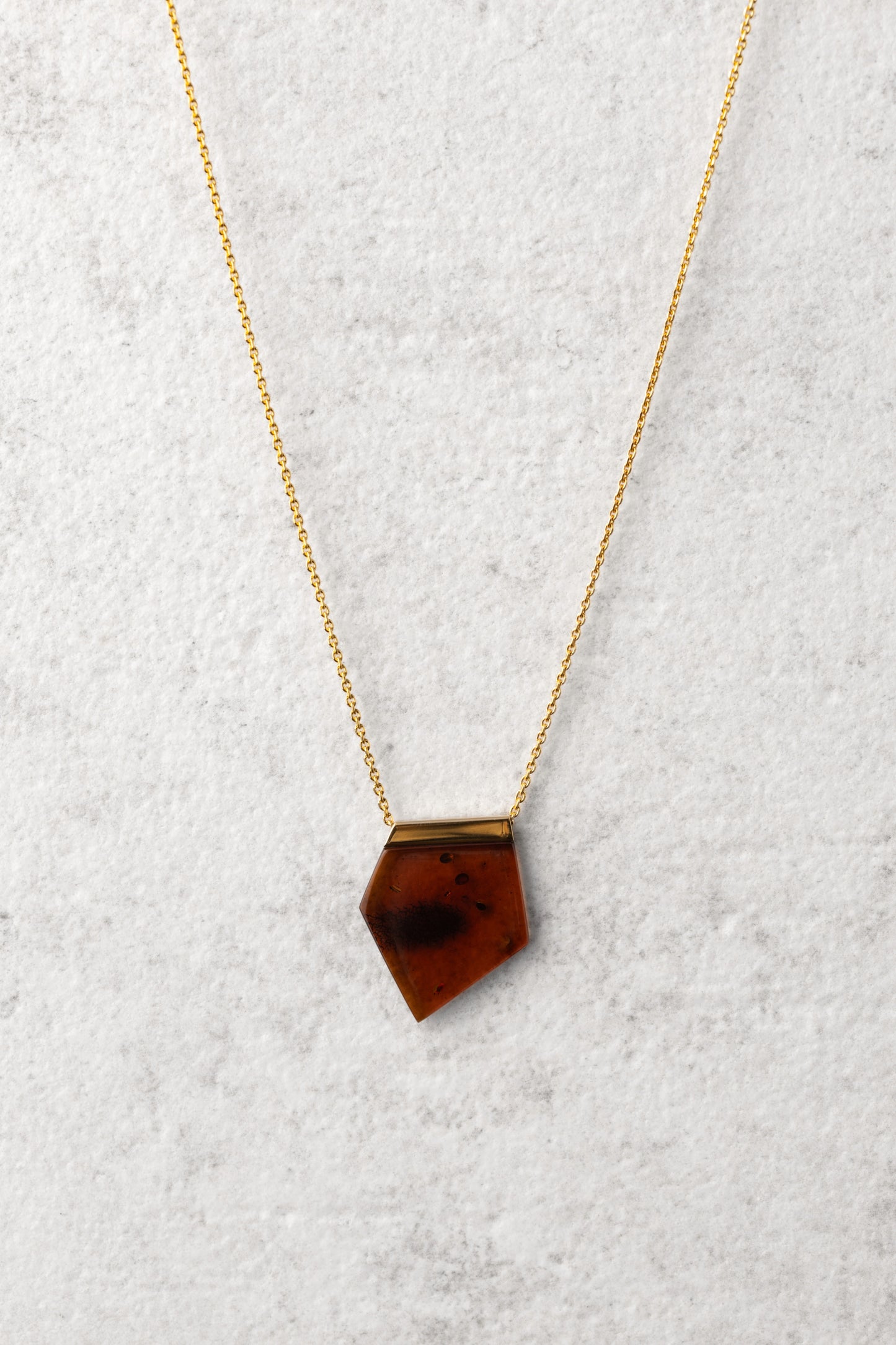 Gold-Plated Modern Pendant with Honey-Colored Amber "Lapis Ignis"
