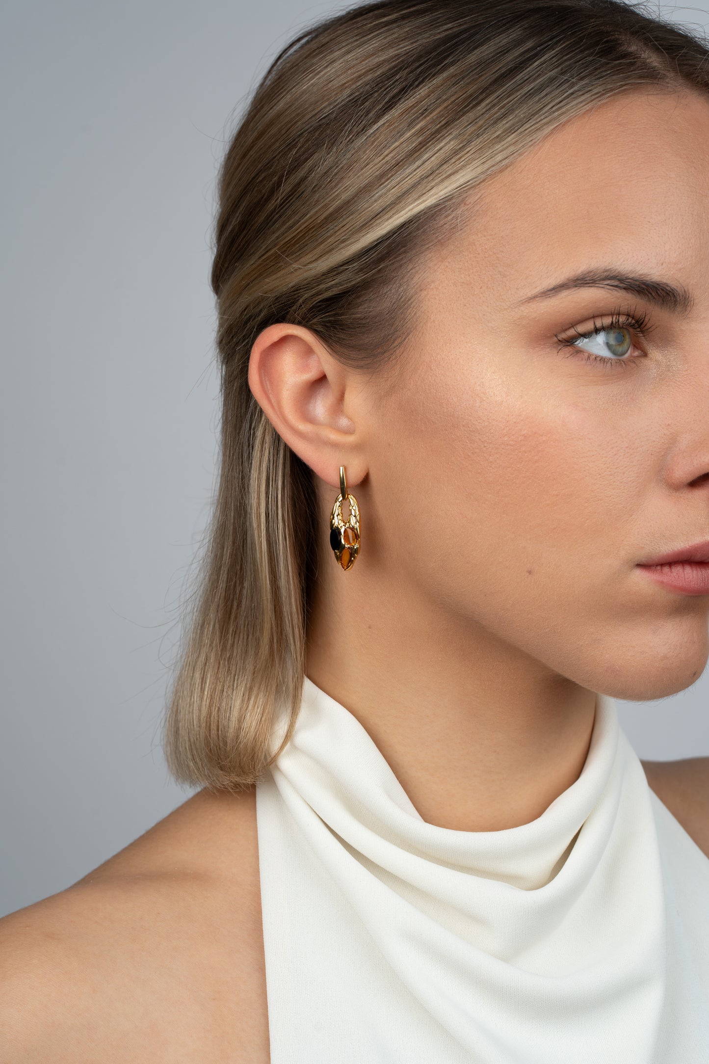Modern Gold-Plated Amber Earrings “Lacrima Solis”