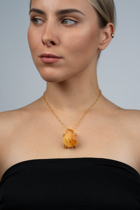 Vienetinis Paauksuotas Geltonojo Gintaro Kaklo Papuošalas „Aurora Mellea“