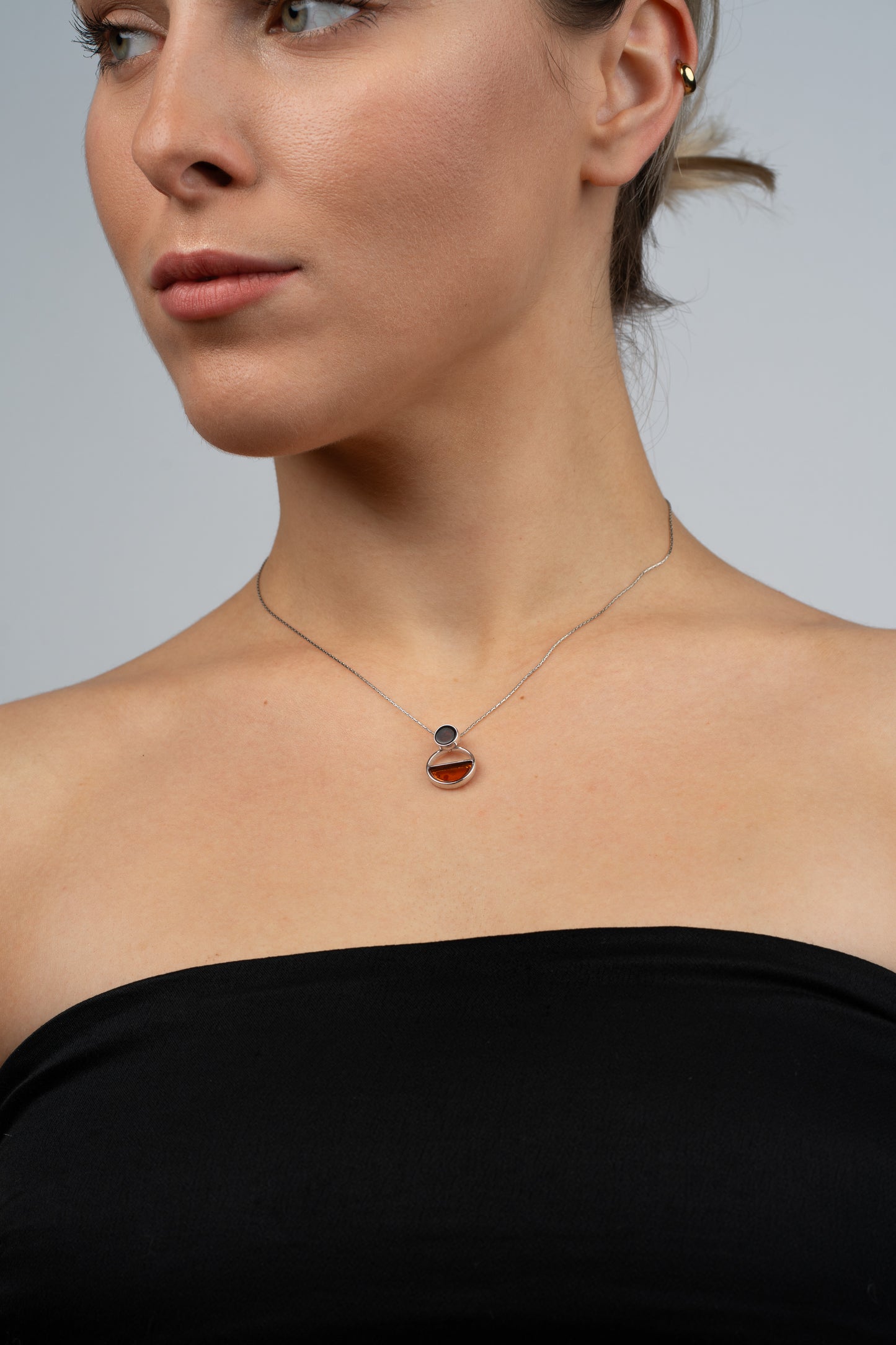 Silver Necklace with Cherry & Honey Amber "Equilibrium"