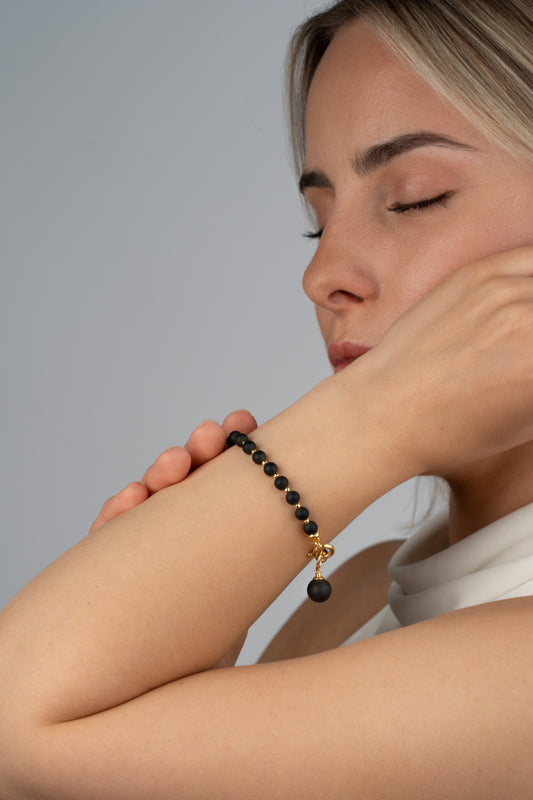 Gold-Plated Bracelet With Natural Matte Cherry Amber "Aurum Ignis"