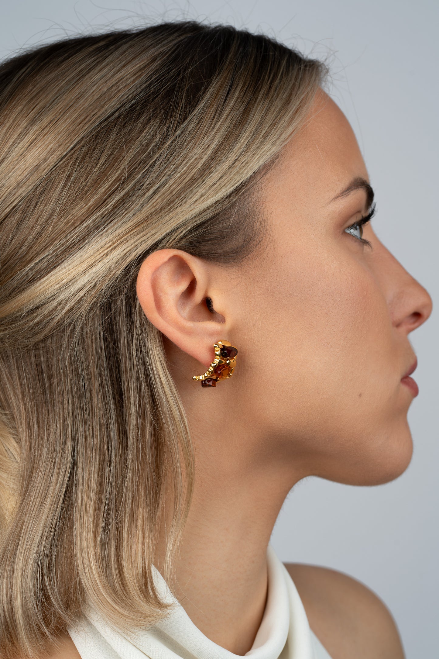 Gold-Plated Earrings with Cherry & Honey Amber "Flamma Aurea"