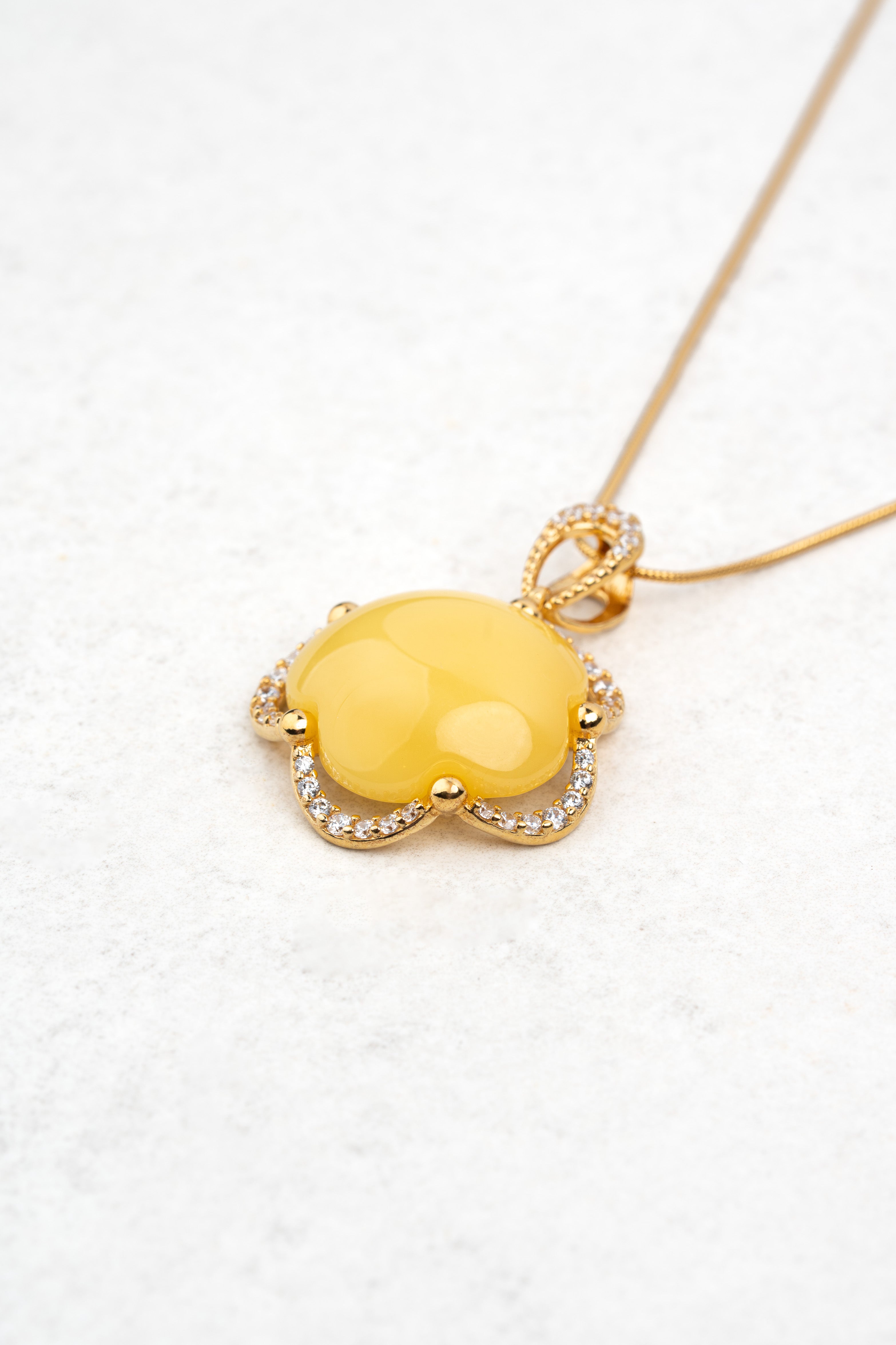Gold-Plated Unique Pendant with Yellow Amber "Aura Solis"