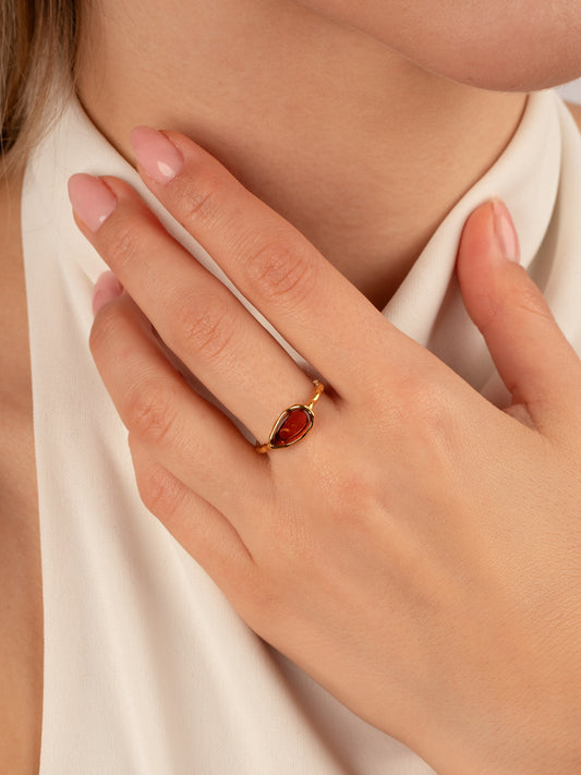 Pauksuotas gintaro žiedas su medaus gintaru „Lacrima Solis“