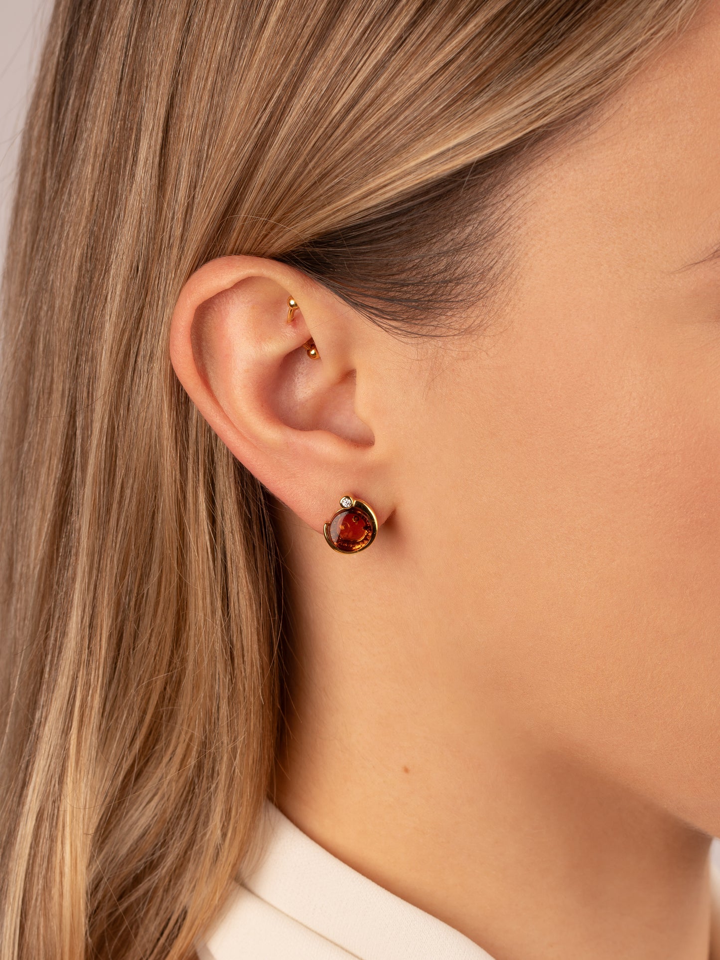 Gold-Plated Earrings with Honey-Colored Amber "Luna Aurum"
