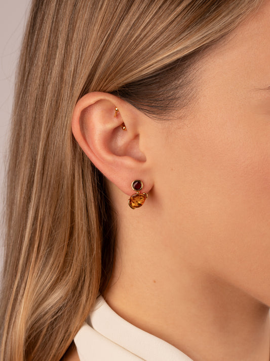 Paauksuoti gintariniai auskarai su medaus ir vyšninės spalvos gintaru „Duo Naturae“