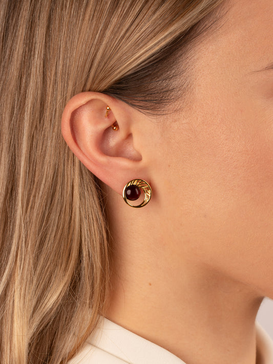 Paauksuoti gintariniai auskarai su vyšniniu gintaru „Solaris Pluma“