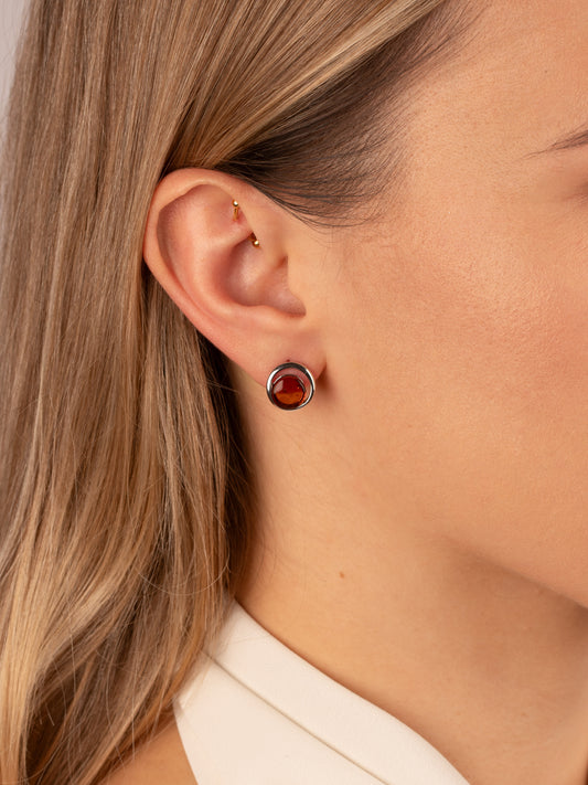 Sidabriniai gintariniai auskarai su konjako spalvos gintaru „Solaris Orbis“