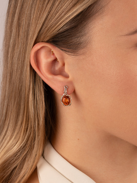 Sidabriniai gintariniai auskarai su medaus gintaru „Flos Aureus“