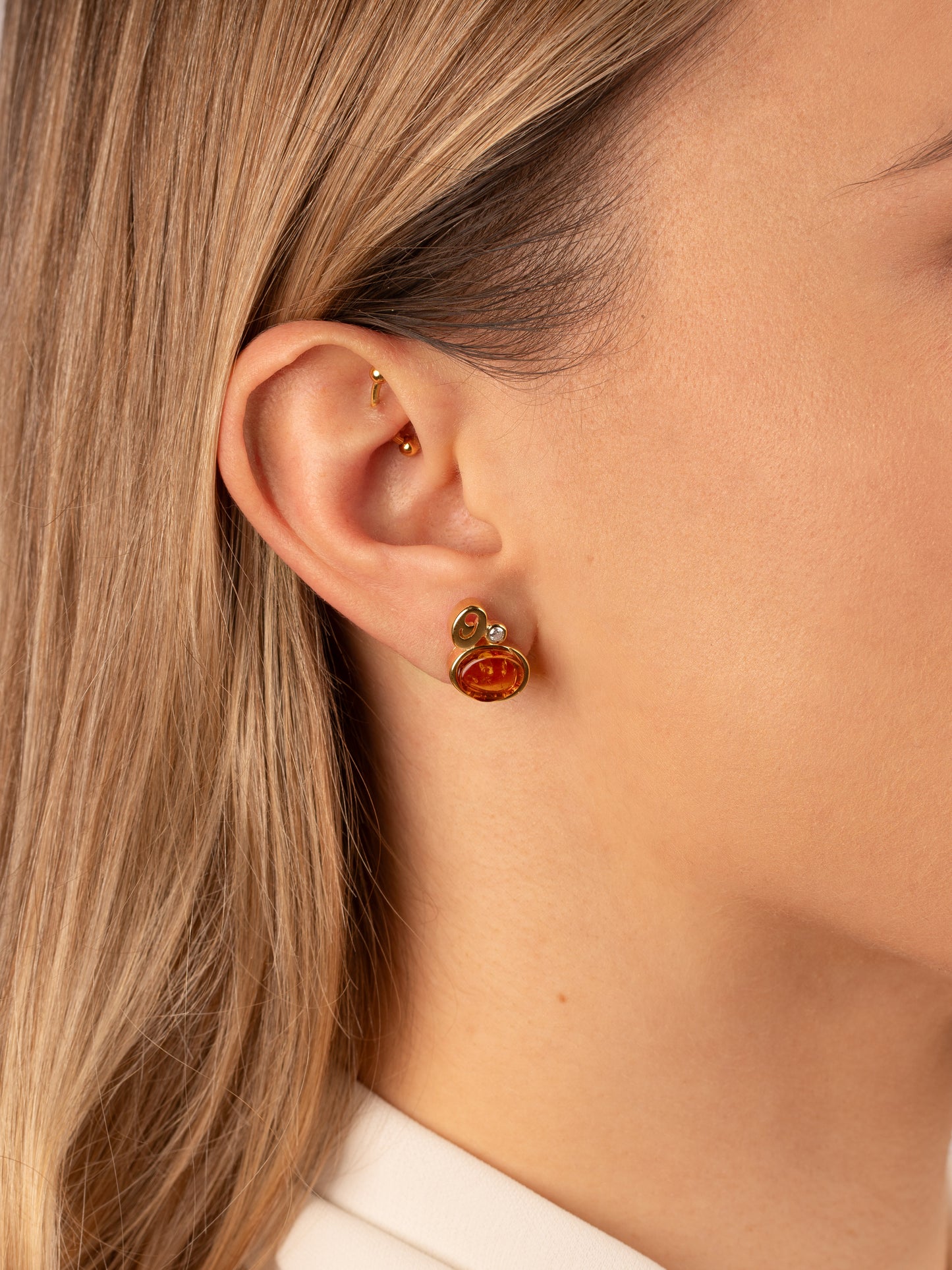 Gold-Plated Earrings with Honey-Colored Amber "Aurora Spiralis"