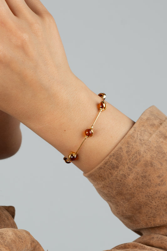 Gold-Plated Dark Honey-Colored Amber Bracelet „Tempus Mellis”