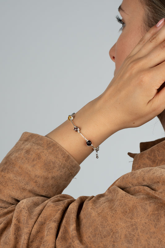 Silver Bracelet with Multi-Colored Amber "Corona Natura"