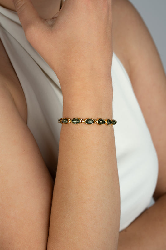 Gold-Plated Luxury Green Amber Bracelet "Herba Aurea"