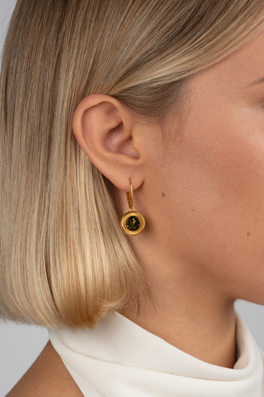 Paauksuoti gintariniai auskarai su žaliuoju gintaru „Fatum Luminum“