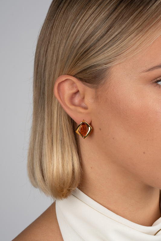 Paauksuoti gintariniai auskarai su medaus spalvos gintaru „Ambra Origo“