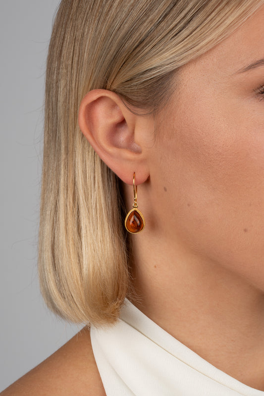 Paauksuoti gintariniai auskarai su medaus spalvos gintaru „Gutta Mundi“