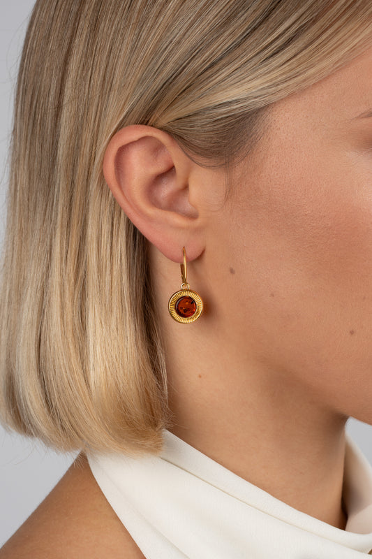 Auksuoti gintariniai auskarai su vyšninės spalvos gintaru "Ignis Aeternus"