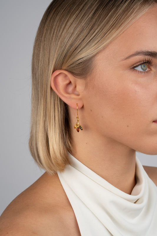 Paauksuoti auskarai su įvairiaspalviu gintaru "Lignum Aureum"