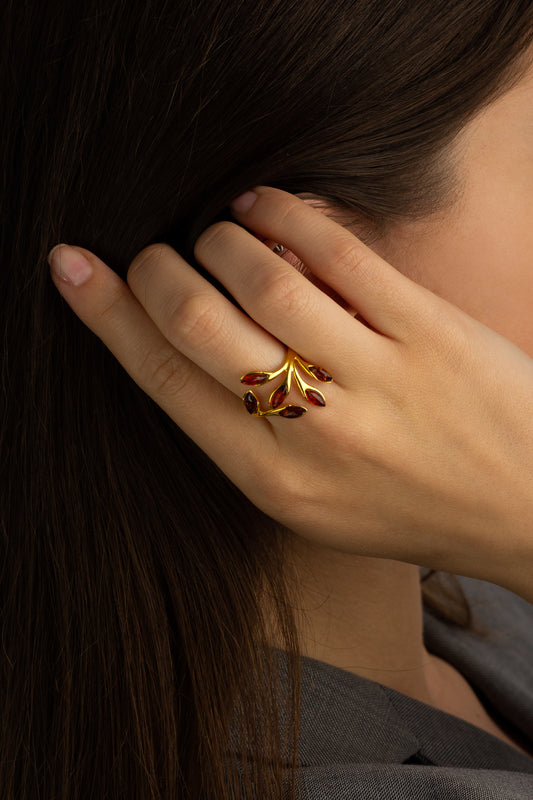 Paauksuotas žiedas su gintaru „Florentia Aurea Terra“