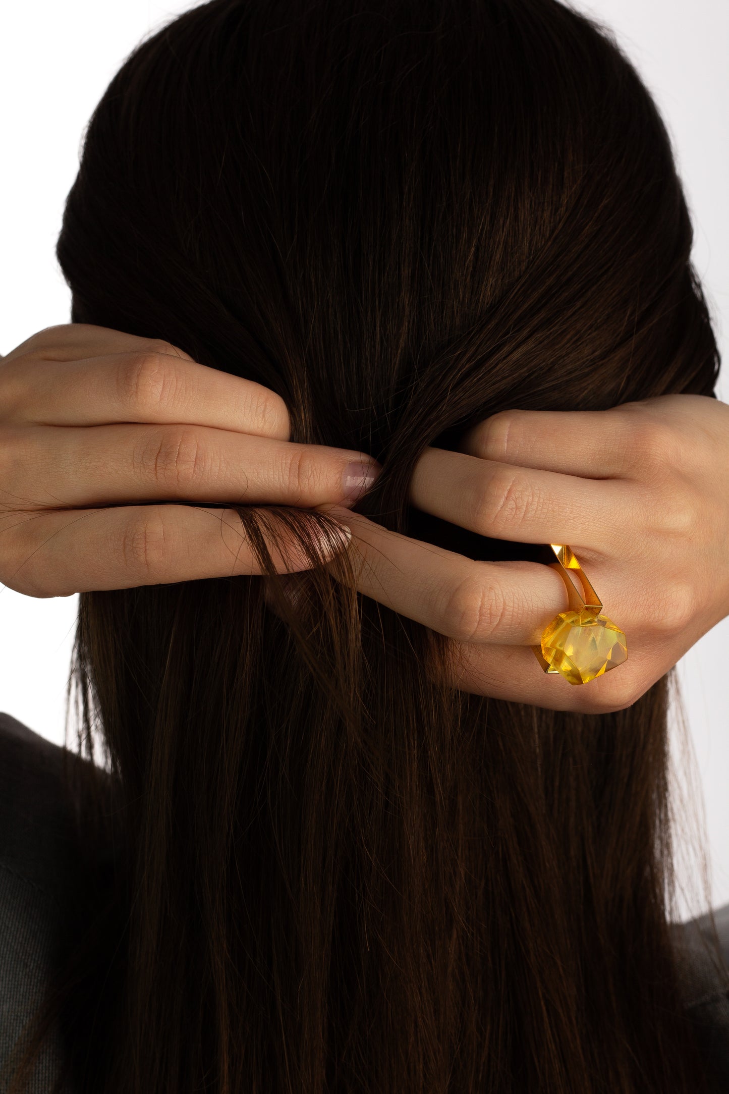 One-of-a-Kind Gold-Plated Amber Ring "Solis Monumentum"