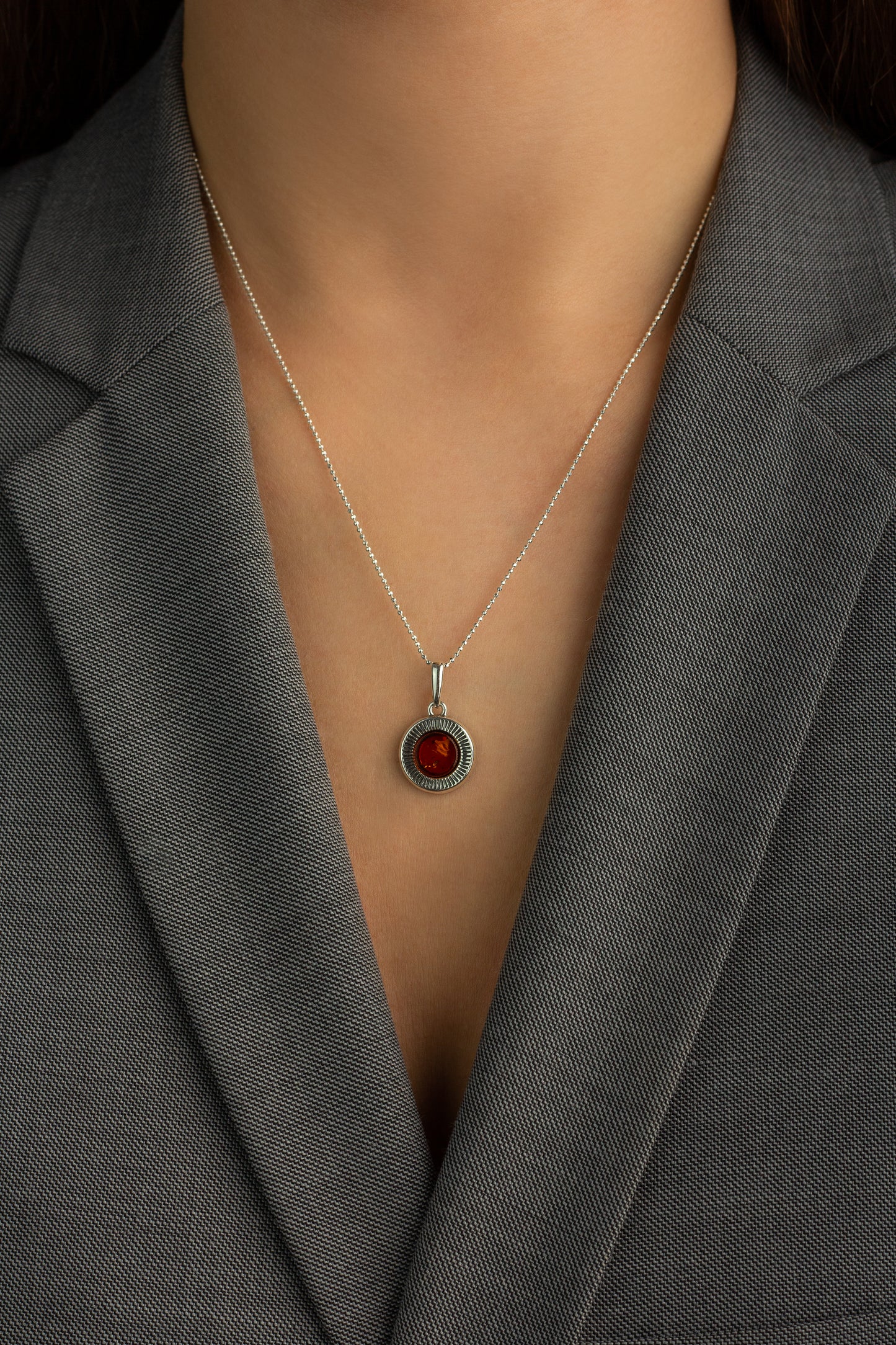 Silver Necklace with Amber "Aura Silver-Honey"