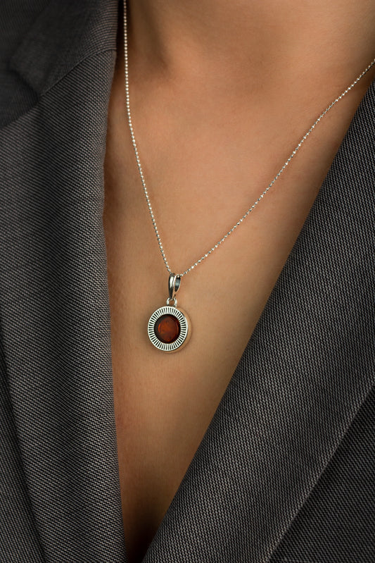 Sidabrinis gintarinis pakabukas „Aura Silver-Honey"