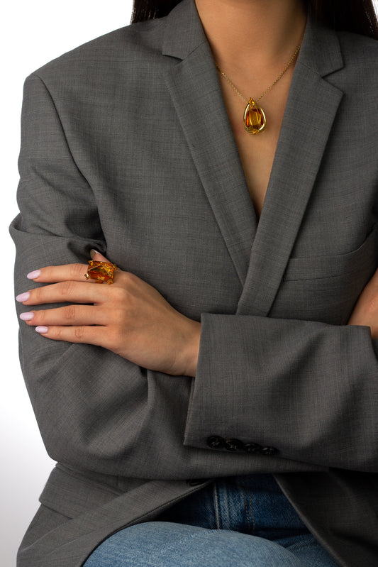 Prabangus masyvaus gintaro žiedas „Royale Tenebris Annulum“