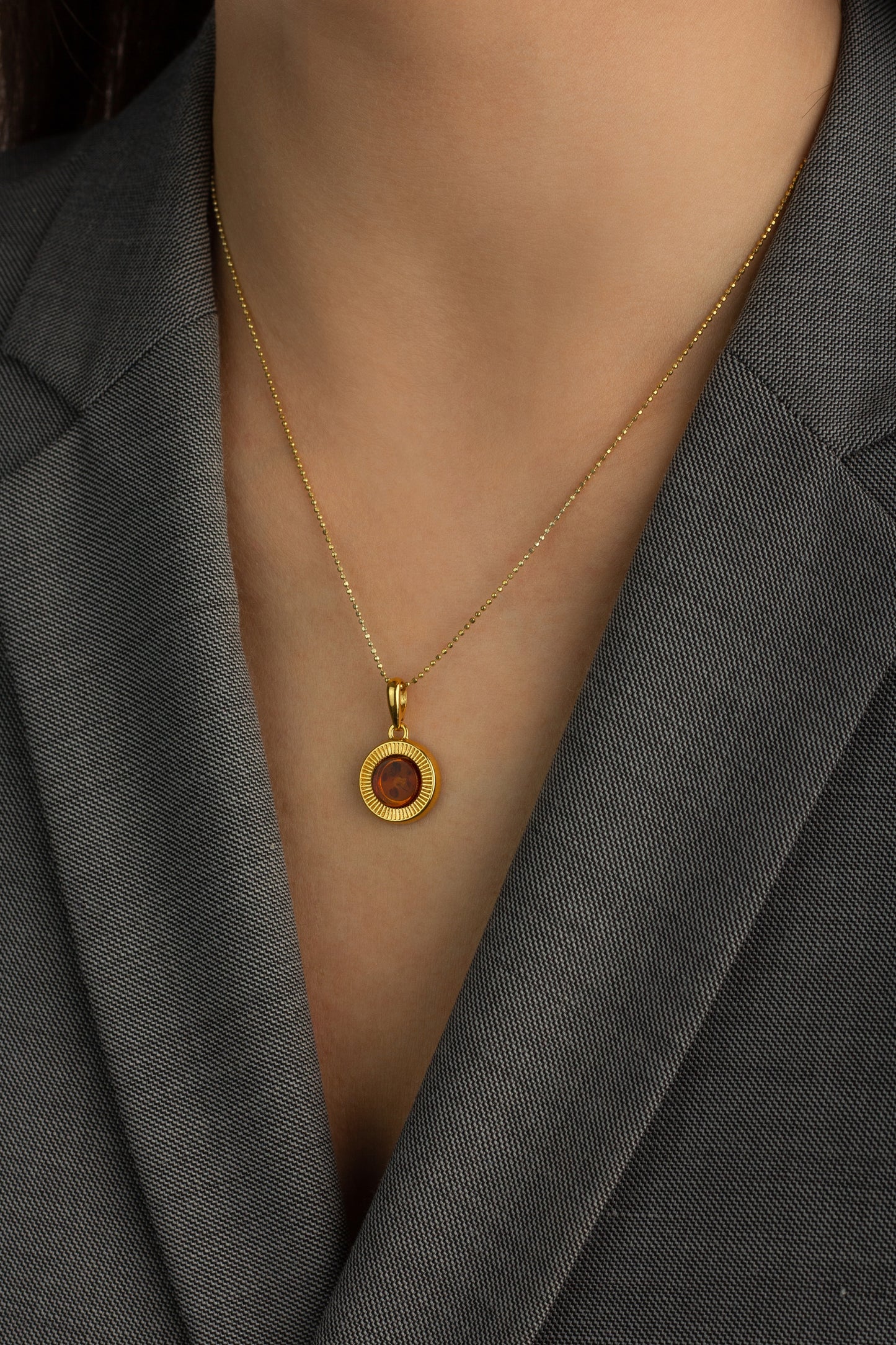 Gold-Plated Amber Pendant with Honey-Colored Amber "Aurora Baltica Gold"