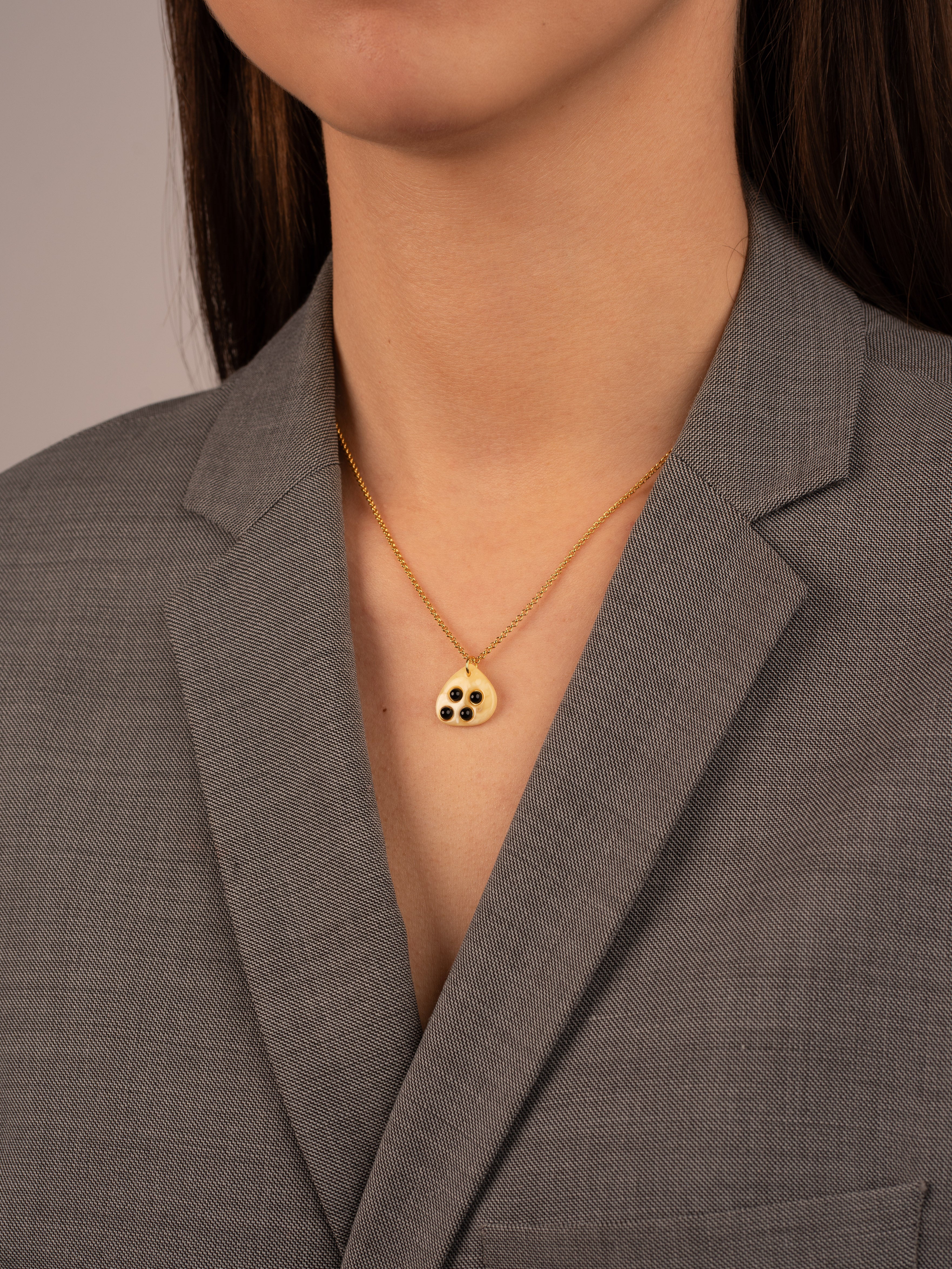 Minimalist Gold-Plated Pendant with Milky Baltic Amber "Obsidian Harmony"