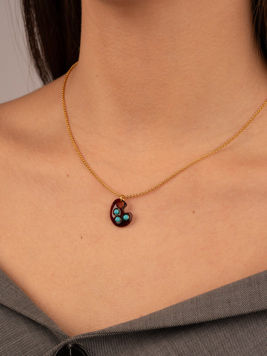 Gintarinis pakabukas su vyšninės spalvos gintaru „Turquoise Flow“