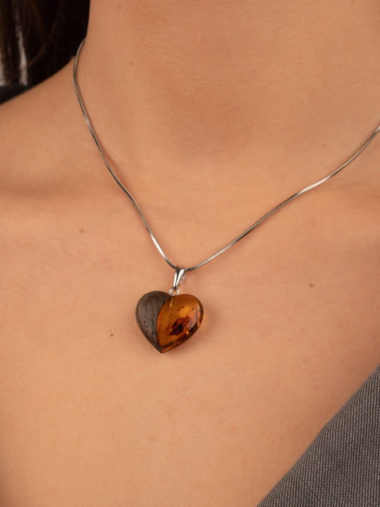 Sidabrinis medaus spalvos gintaro ir juodojo Ąžuolo pakabukas „Unio Aeternum“