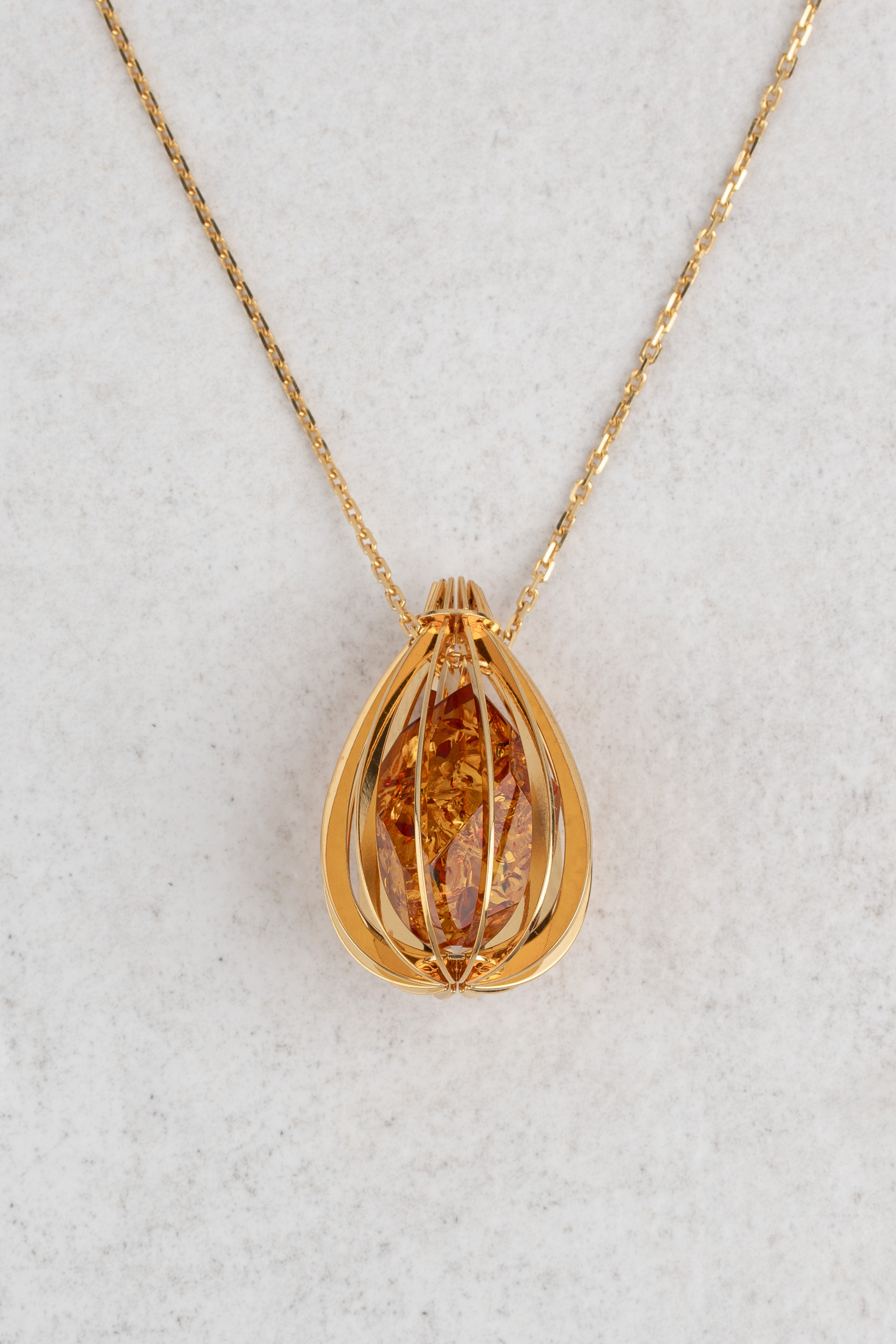 Unique Gold-Plated Honey Amber Necklace "Lux Interior"