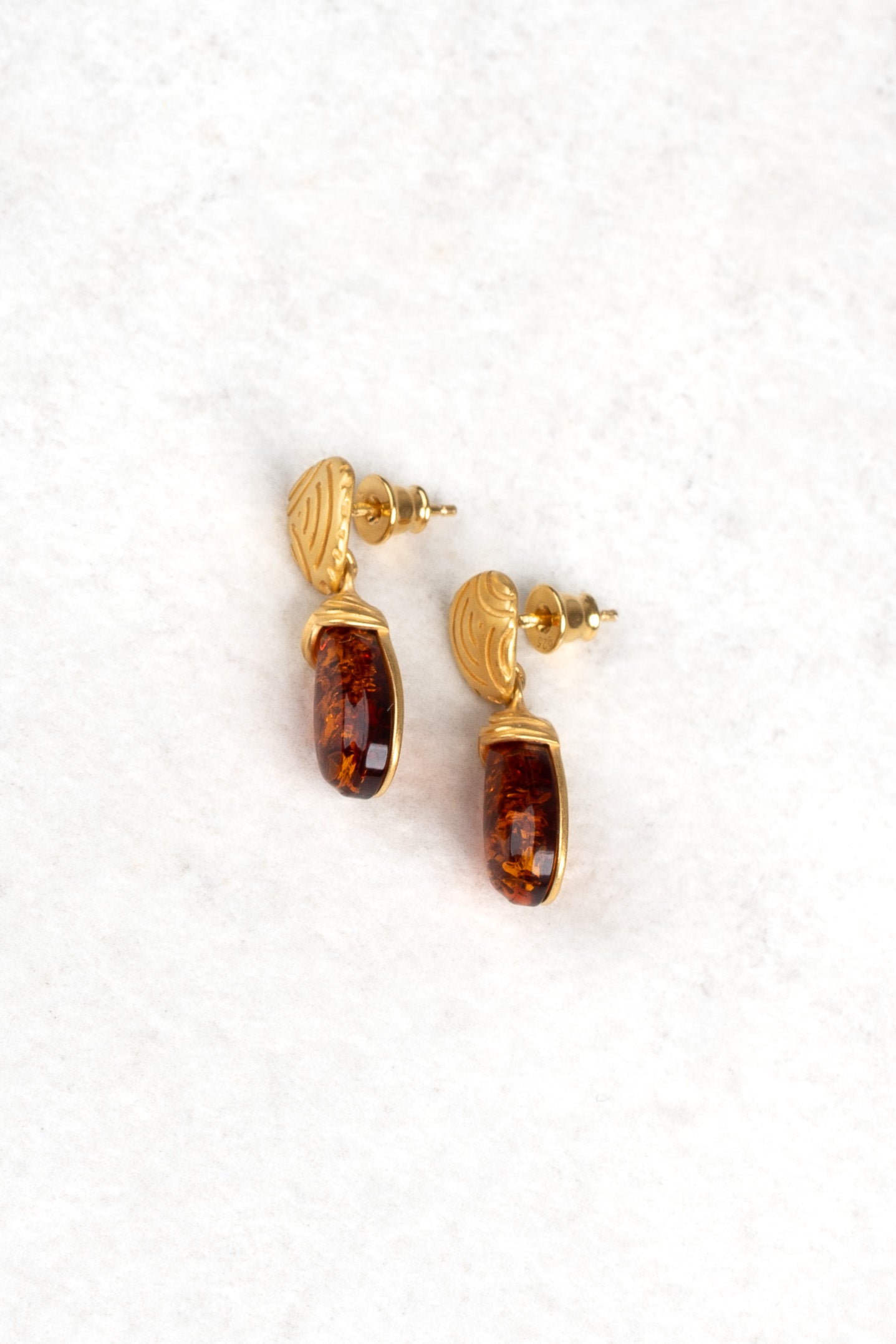 Gold-Plated Earrings with Honey-Colored Amber "Aurora Gemma"