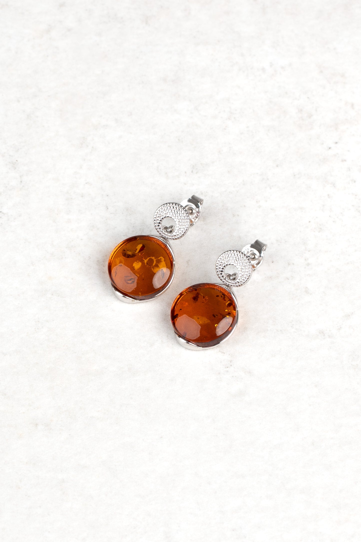 Silver Earrings with Honey-Colored Amber "Argentum Perla"