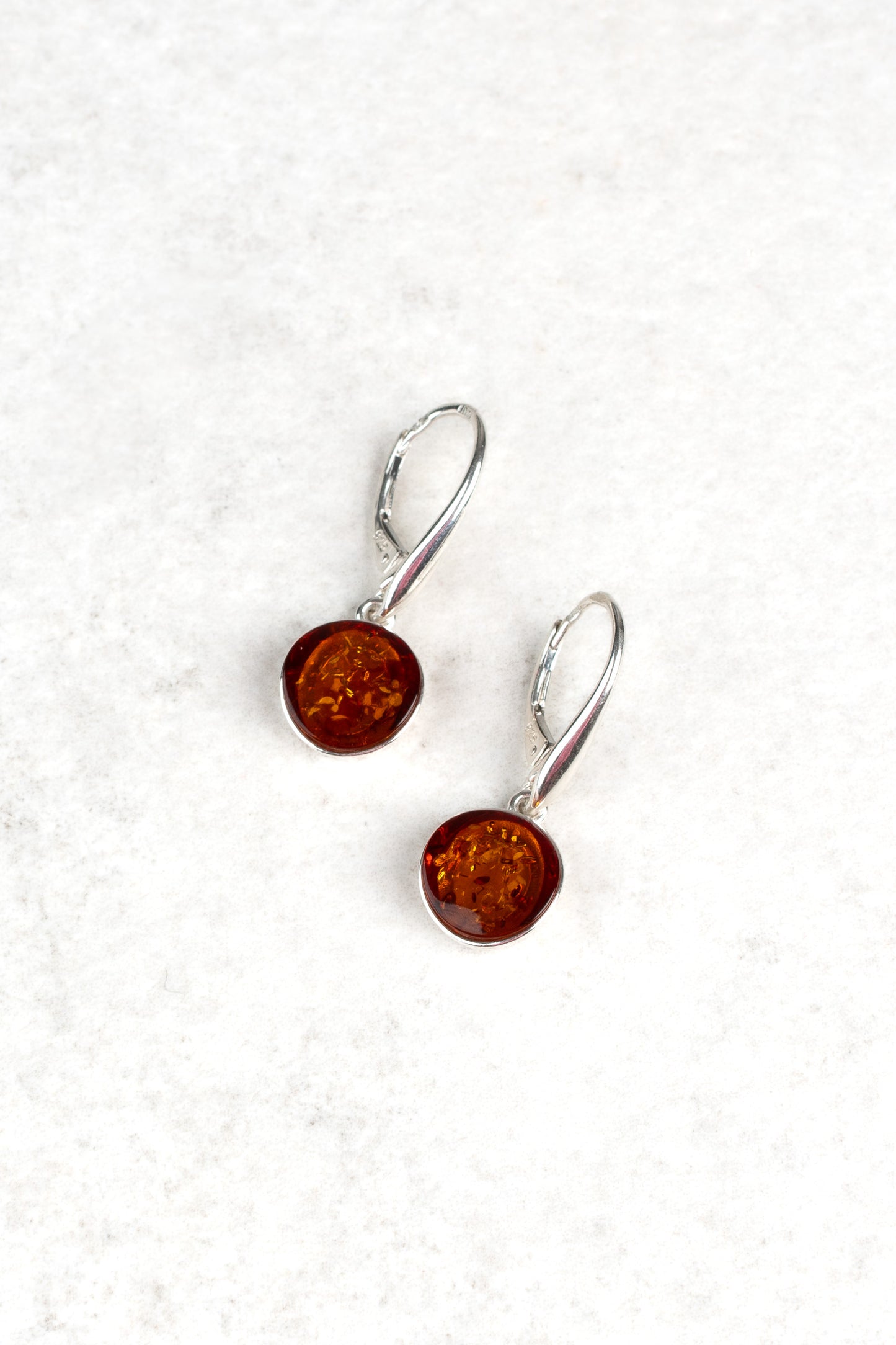 Silver Earrings with Honey-Colored Amber "Luna Clara"