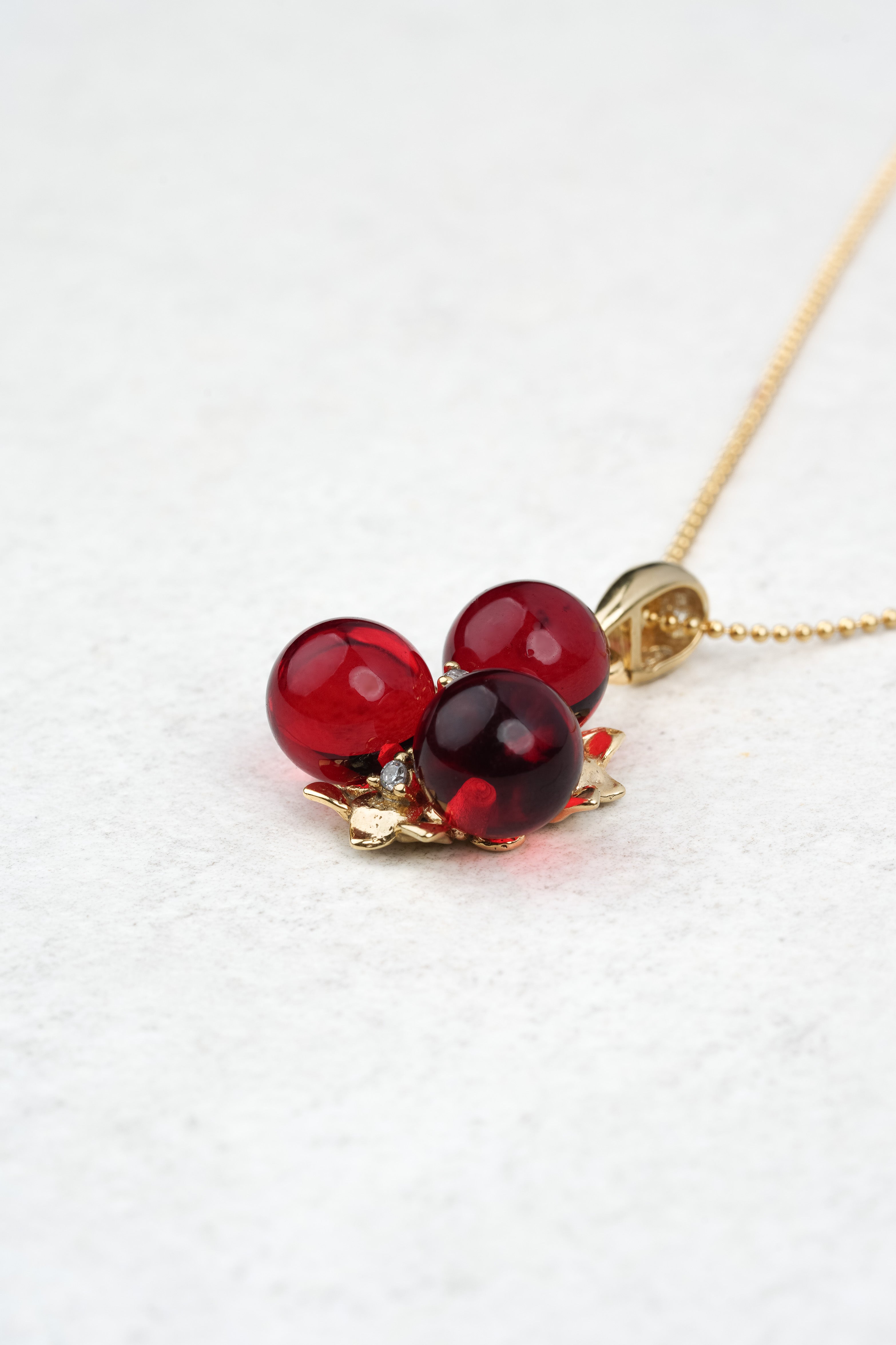 Gold-Plated Necklace with Natural Red Amber "Peccatum Dulce – Cerasa"