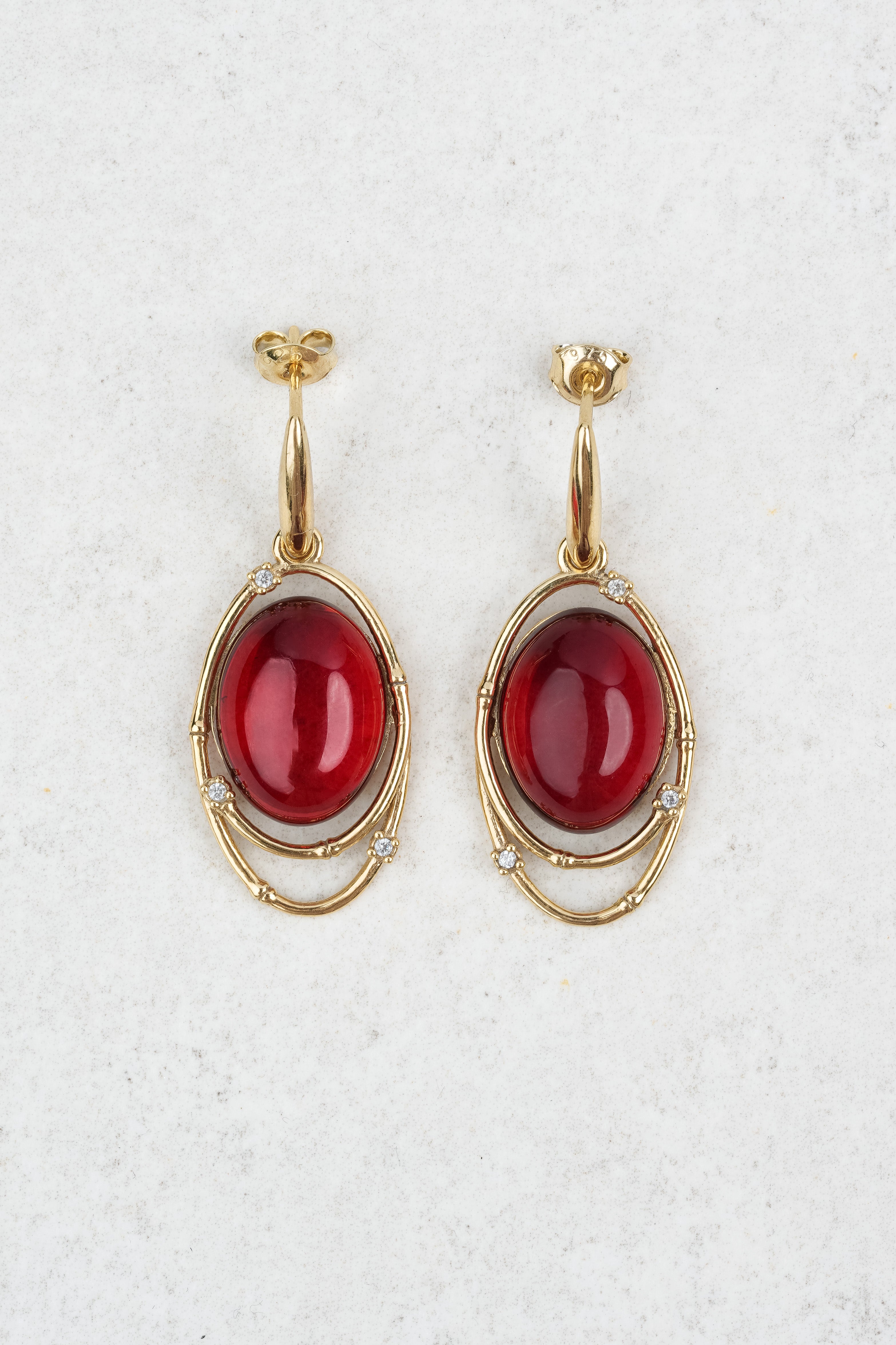 Gold-Plated Earrings with Natural Red Amber "Peccatum Dulce – Custodia"