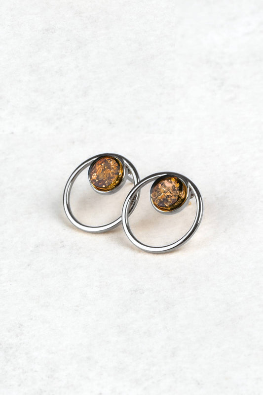 Modern Silver Earrings with Honey Amber "Porta Stellarum Honey"