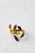 Gold-Plated Ring with Honey and Green Amber “Florentia Aurea”