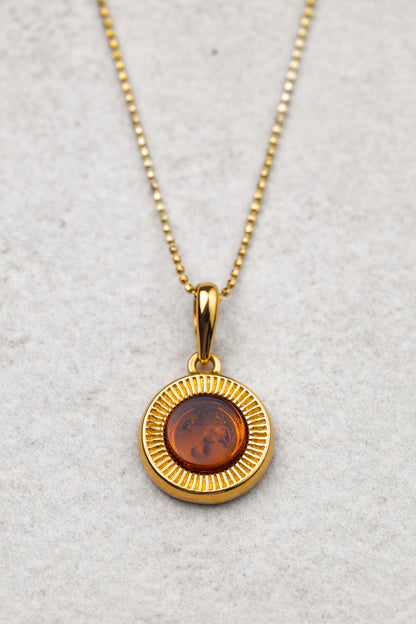 Gold-Plated Amber Pendant with Honey-Colored Amber "Aurora Baltica Gold"