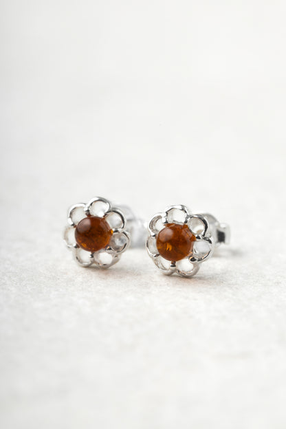 Silver Earrings with Honey-Colored Amber "Flos Solis"