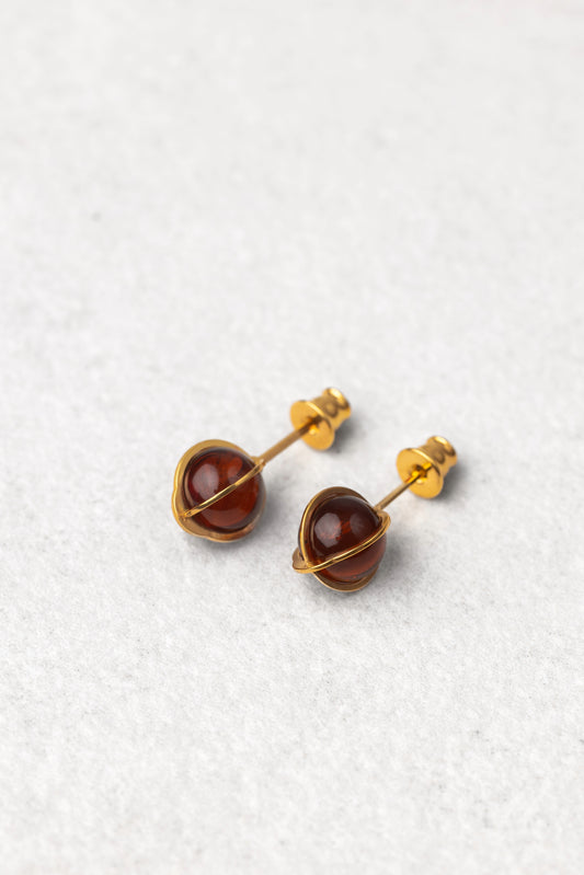 Gold-Plated Amber Earrings „Orbis Harmonia“