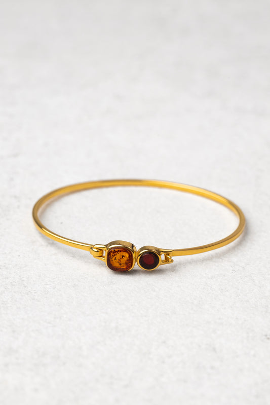 Gold-Plated Bracelet with Honey and Cherry-Colored Amber "Duo Naturae"
