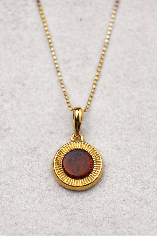 Gold-Plated Amber Pendant with Cherry Amber "Aurea Solis"