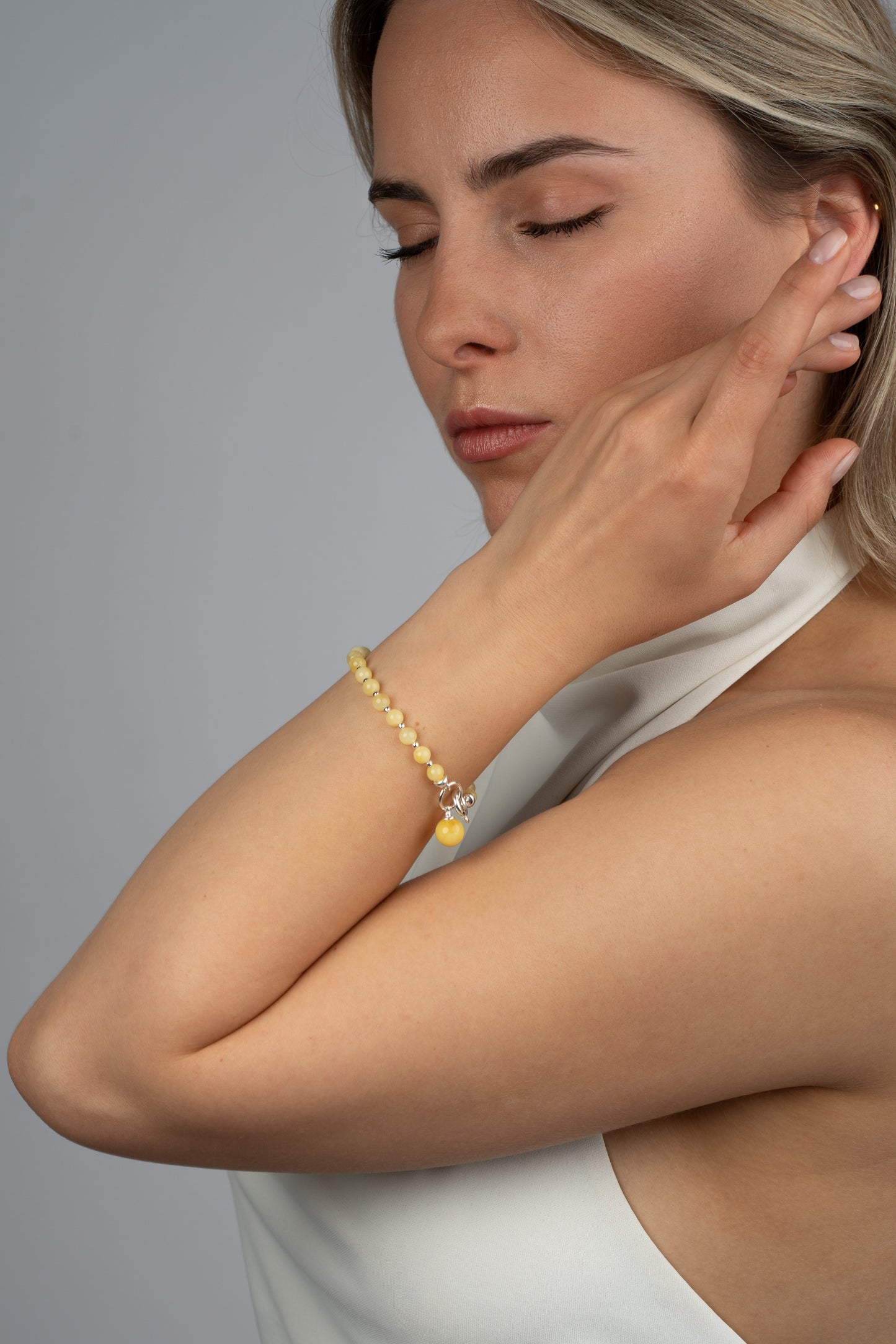 Silver Bracelet with Milky Baltic Amber "Luna Alba"