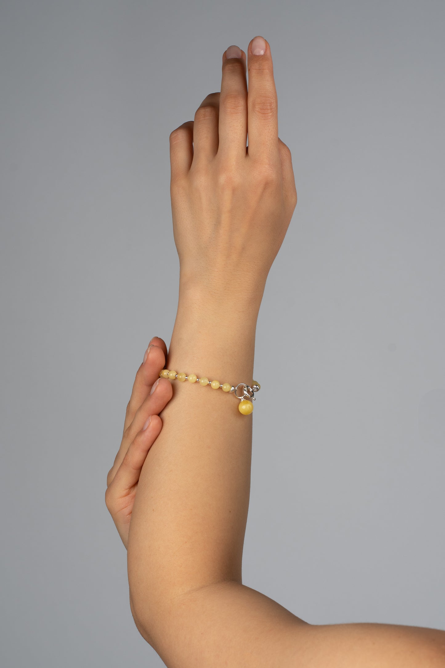 Silver Bracelet with Milky Baltic Amber "Luna Alba"