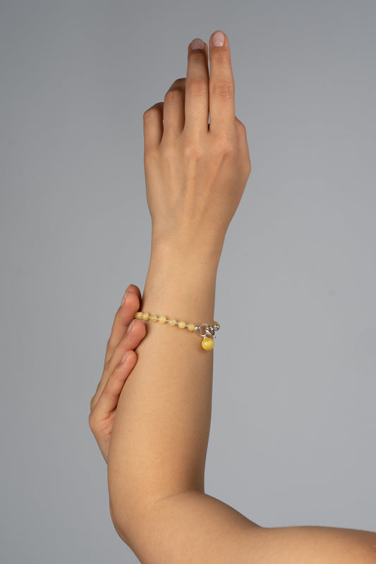 Silver Bracelet with Milky Baltic Amber "Luna Alba"