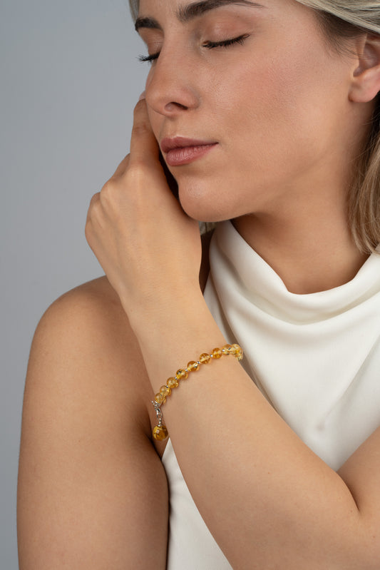 Silver Bracelet with Yellow Baltic Amber "Aurora Mellea"