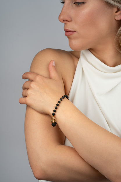 Gold-Plated Bracelet With Natural Matte Cherry Amber "Aurum Ignis"